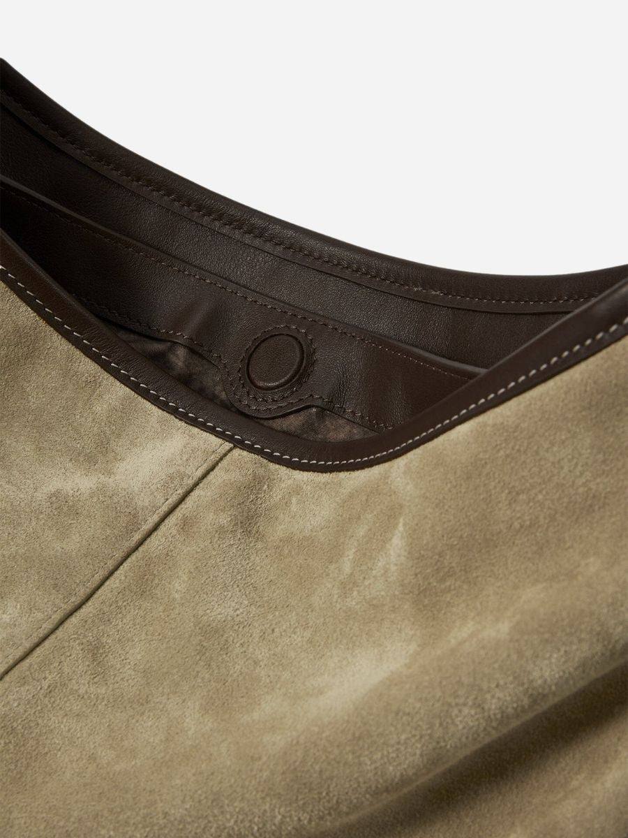 Harper Suede Contrast Hobo Bag - Sand