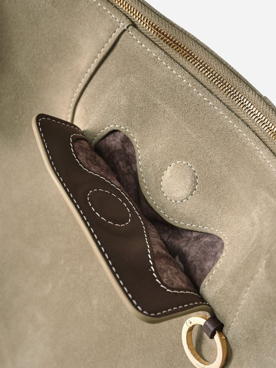 Harper Suede Contrast Hobo Bag - Sand