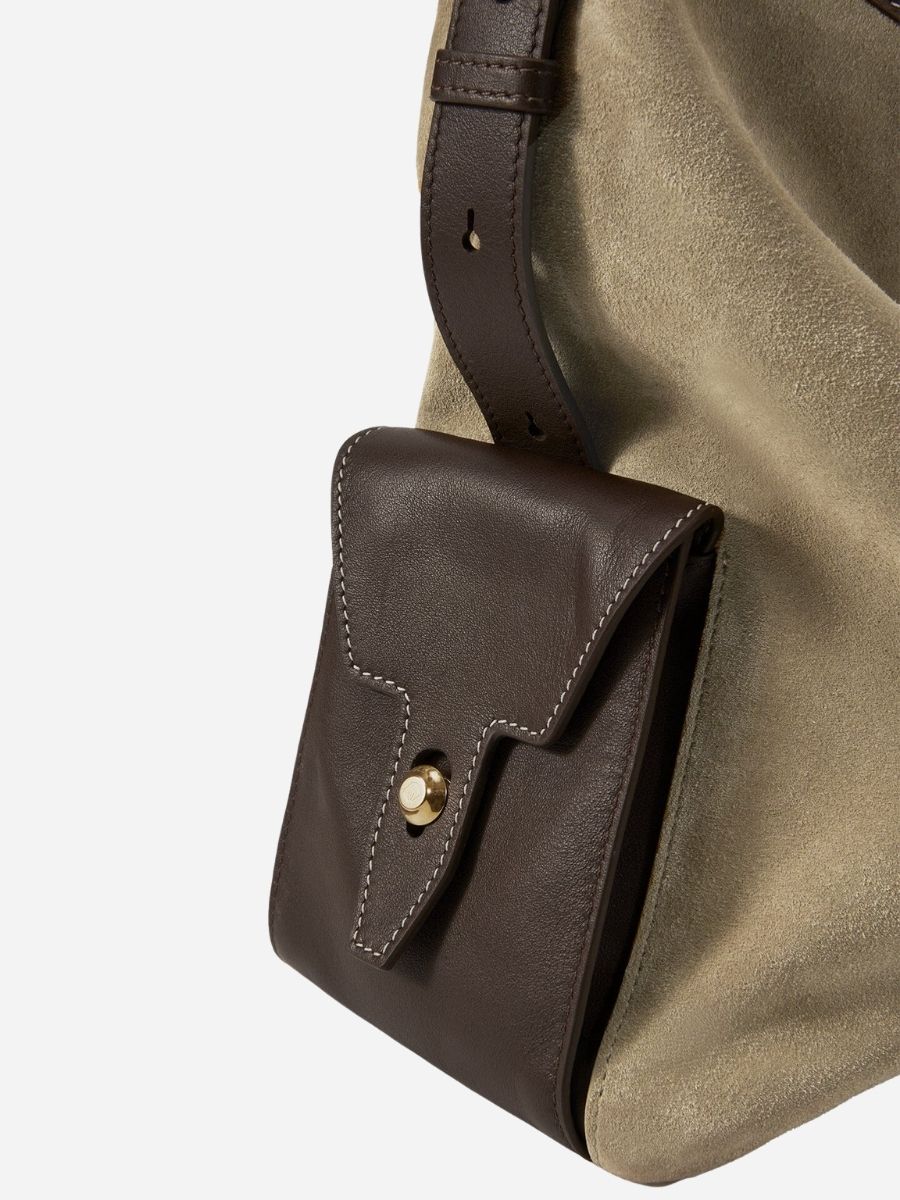 Harper Suede Contrast Hobo Bag - Sand