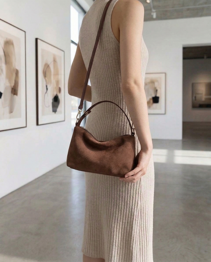 Velora Suede Shoulder Bag - Caramel