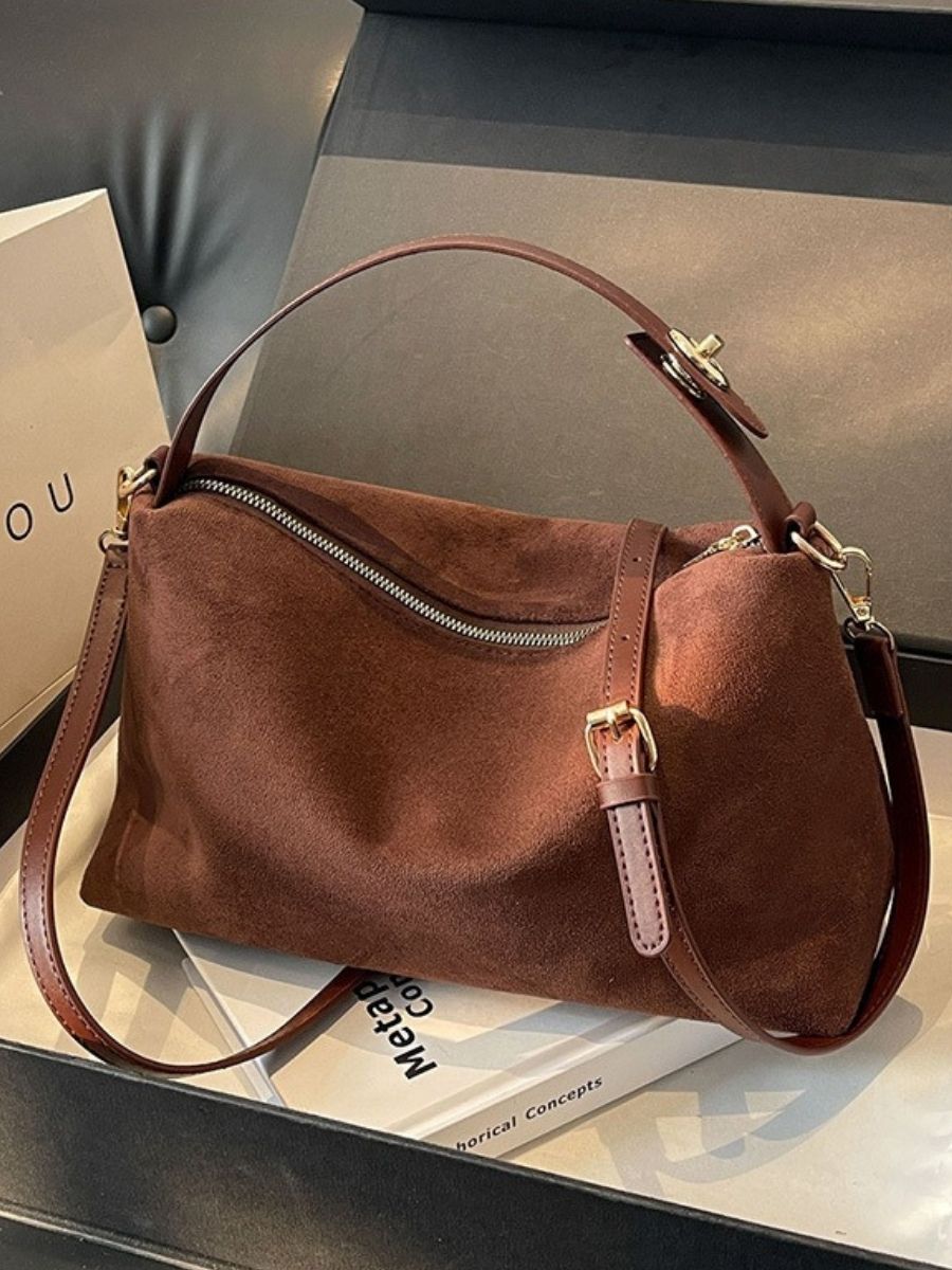 Velora Suede Shoulder Bag - Caramel