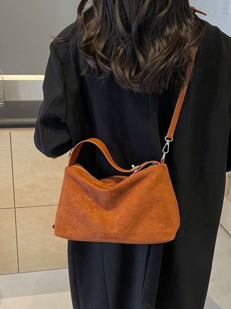 Velora Suede Shoulder Bag - Caramel