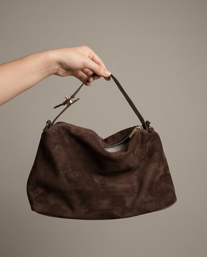 Velora Suede Shoulder Bag - Caramel
