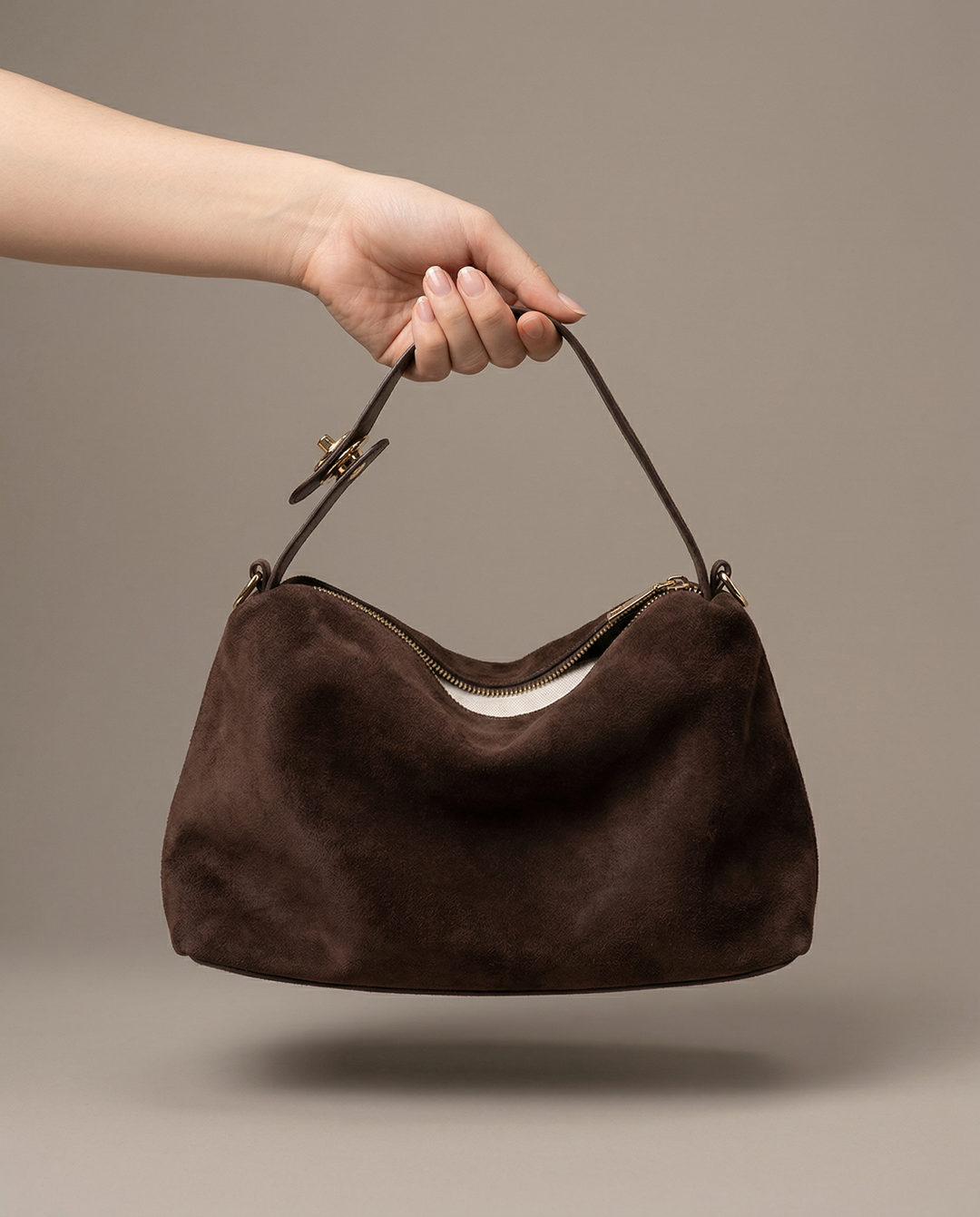 Velora Suede Shoulder Bag - Caramel