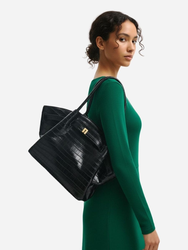Terra Medium Tote - CrocBlack