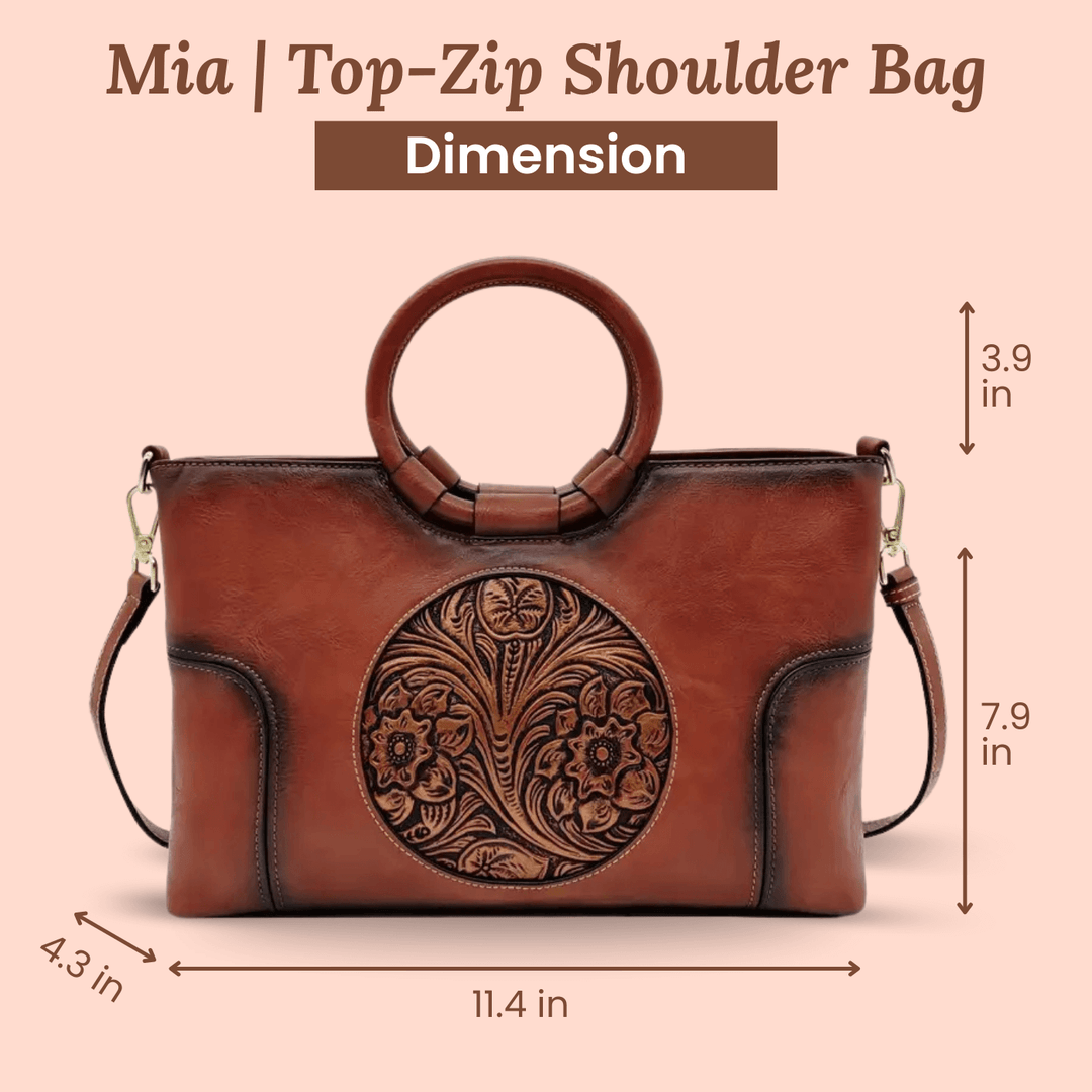 Luciana's Handtasche mit kunstvollem Schnitzdetail